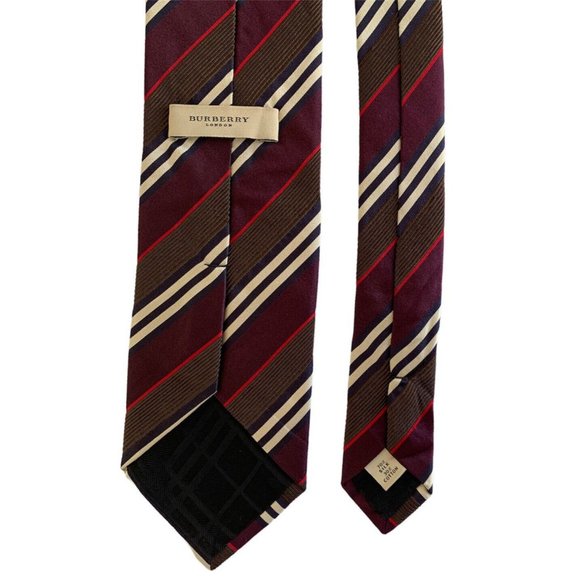 BURBERRY LONDON Burgundy Striped Silk Tie Made In Italy 59"/ 3".1/2 EX COND - Picture 3 of 5